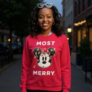 DISNEY MICKEY MOUSE Most Merry Red Sweatshirt XL 1X Ugly Christmas Sweater
